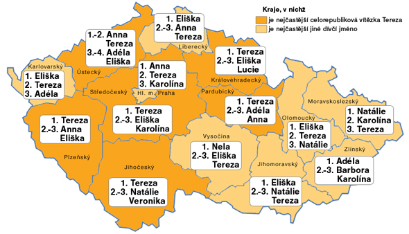 Mapa: Krajské vítězky - děvčata, leden 2010