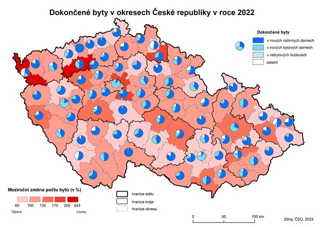 Kartogram: Dokončené byty v okresech ČR