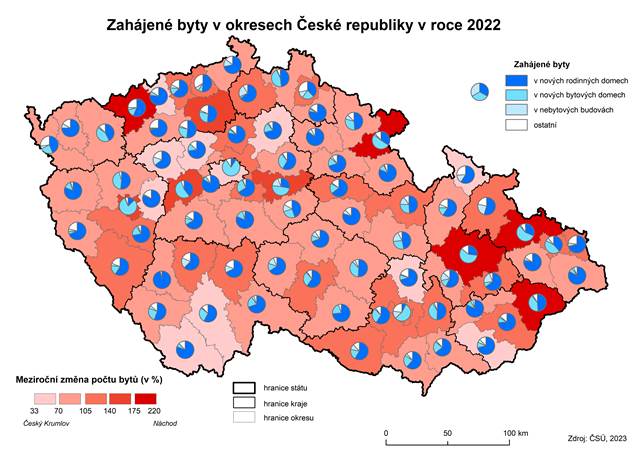 Kartogram: Zahájené byty v okresech ČR