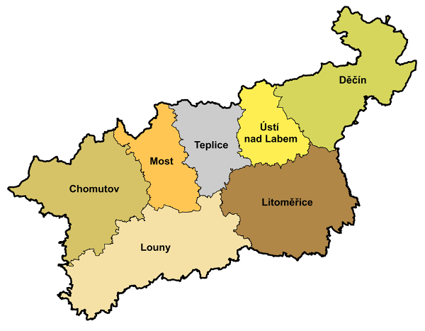 Rozskoková mapa okresů Ústeckého kraje